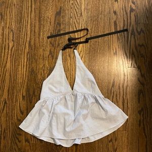 Blue and white striped zara halter top